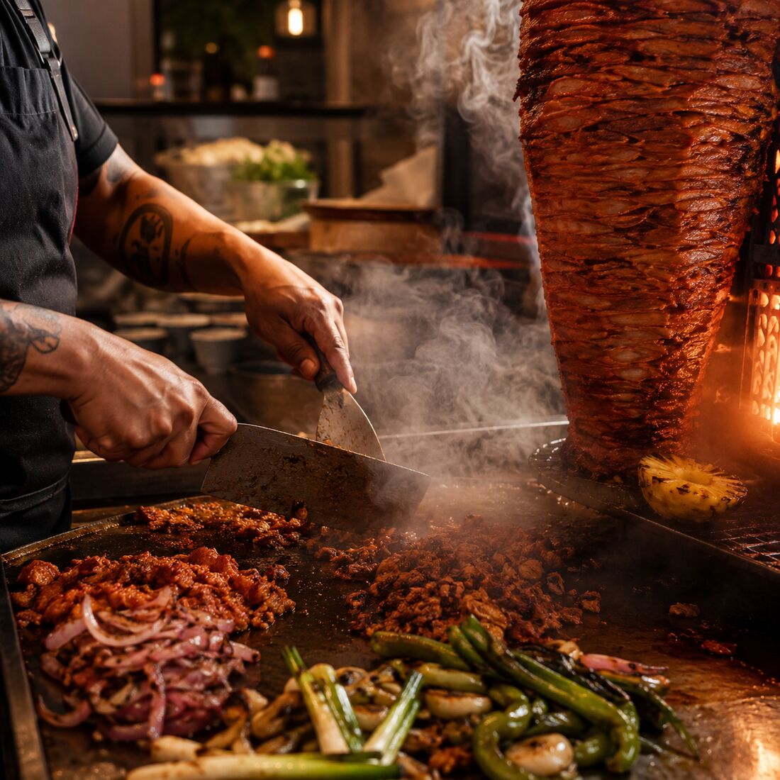 The flattop and trompo during service